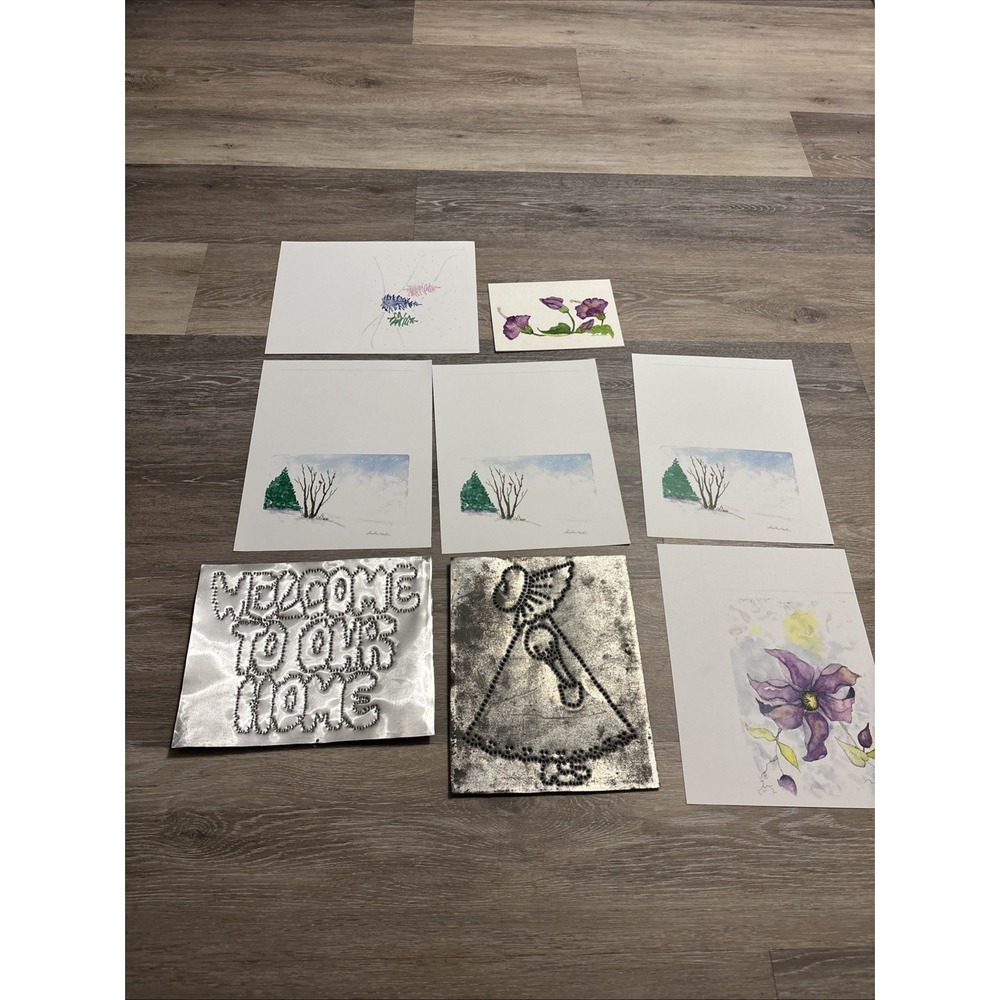 Vintage Loretta Martin Watercolor Art & 1970s Punched Tin Foil Art Collection